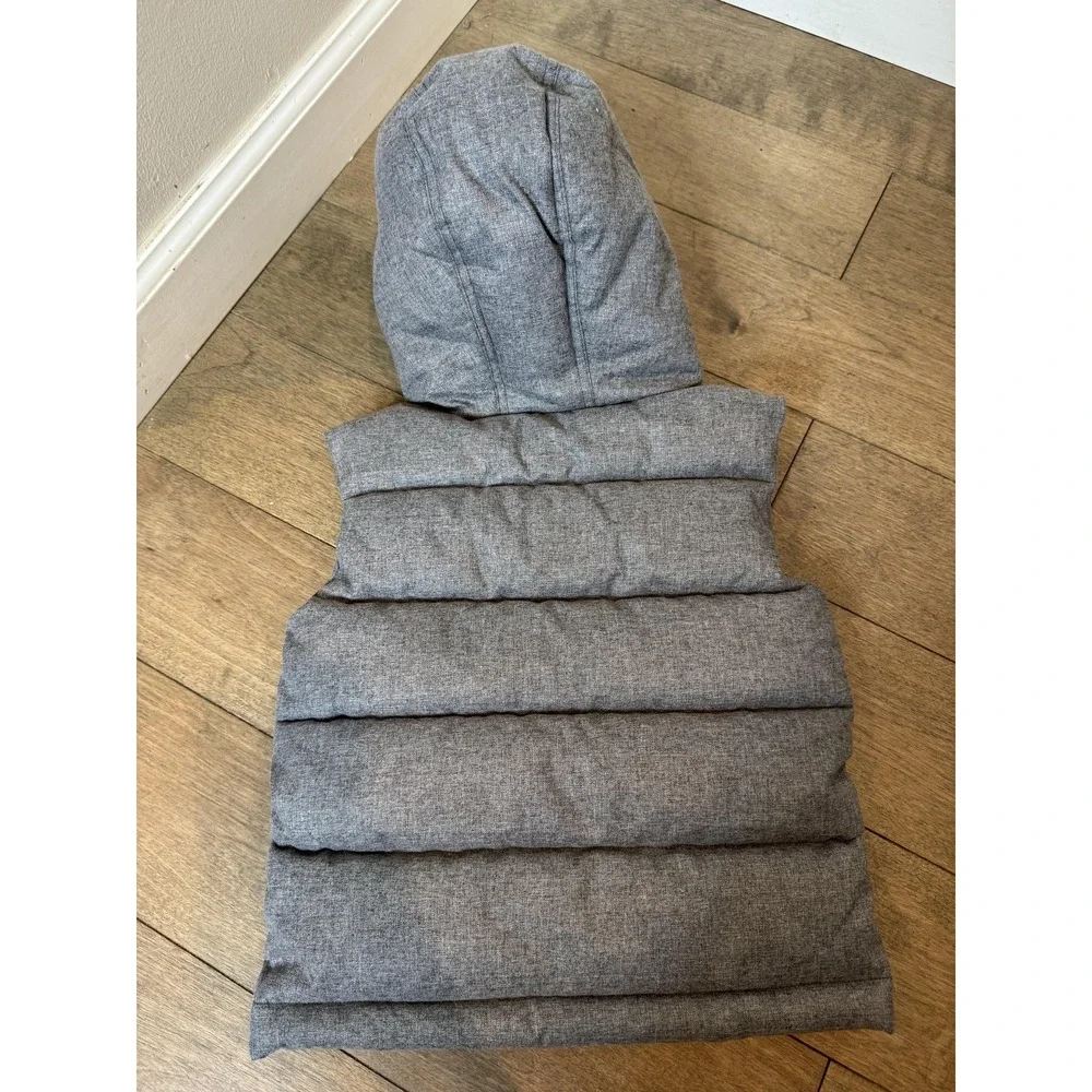Janie And Jack Vest Girls 3-4 Gray Puffer Hooded Faux Fur Winter‎ Warm Cozy